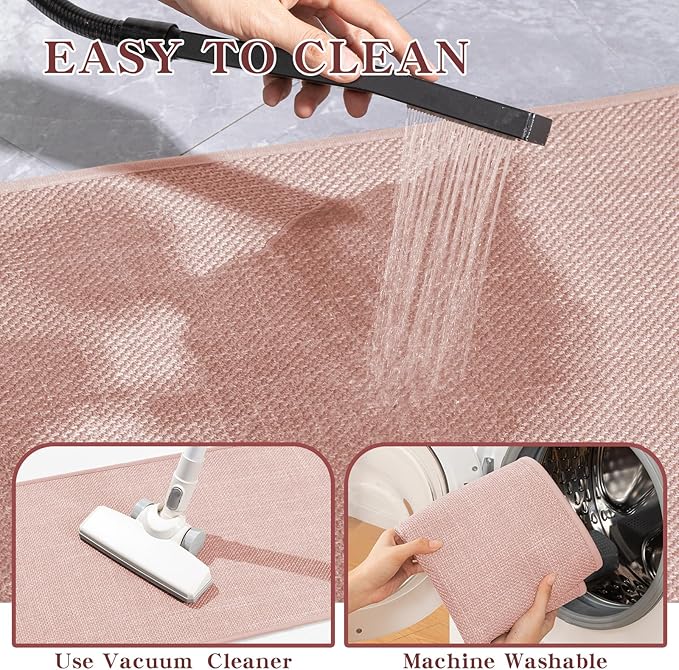 chakme Bathroom Rugs Mat 59x17, Ultra Thin Non Slip Bath Mats Runner Quick Dry Absorbent Bath Mat for Bathroom Floor, (Pink, 59"x17")