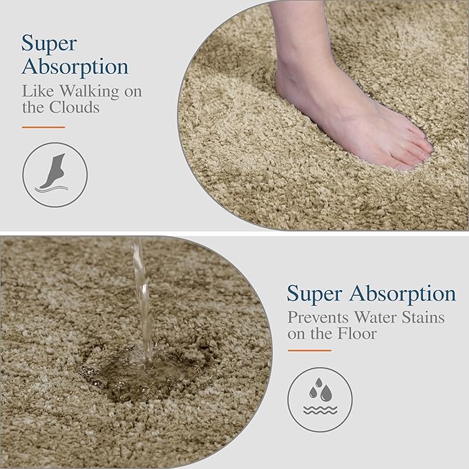 Walensee Contour Rug (20x24, Sand) Non Slip Bath Mat for Bathroom - Water Absorbent Soft Microfiber Shaggy Mat - Machine Washable - U Shape Toilet Rug