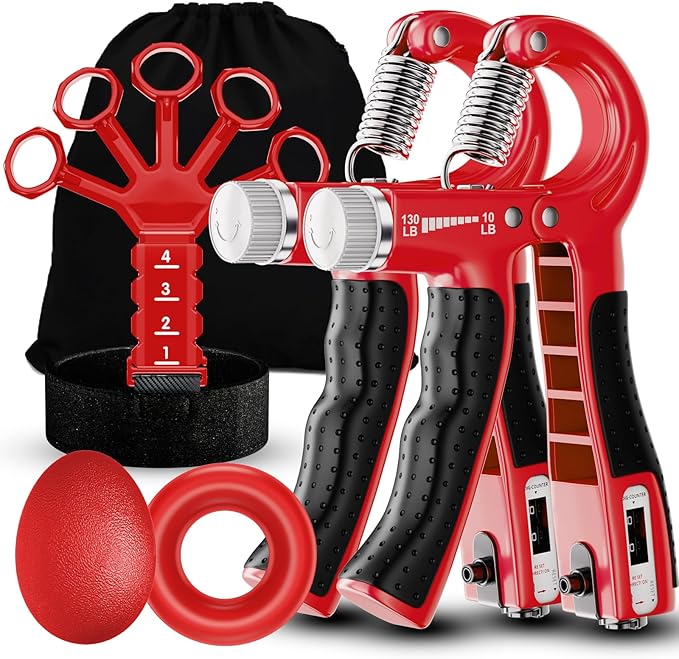 Grip Strength Trainer(5 Pack) with Finger Exerciser, Hand Grip Strengthener, Finger Stretcher,Grip Ring & Stress Relief Ball for Muscle Building and Injury Recover with Carry Bag