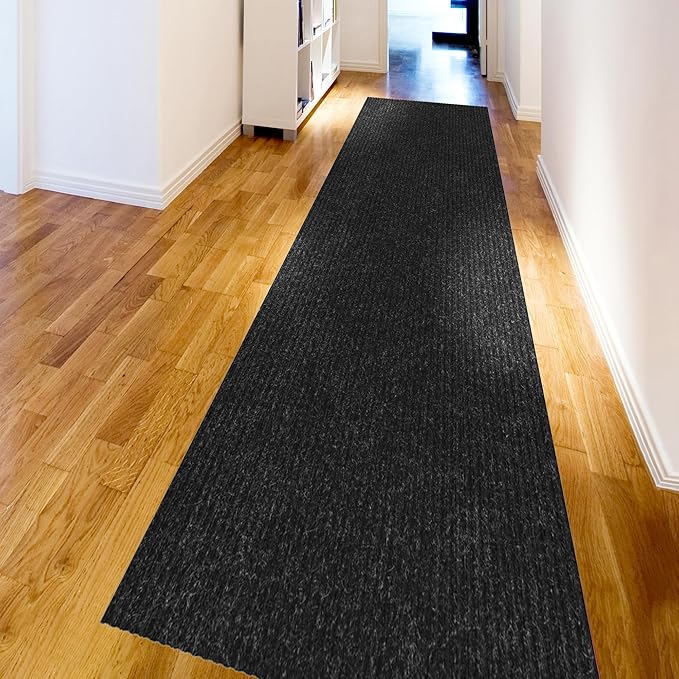 Ottomanson 2'7" x 20' Hallway Runner with Scraper Pile - Extra Durable Non-Slip Rug Mat for Indoor & Outdoor Use - Ideal for Kitchen, Entryway & Garage - High-Traffic Carpet, Black