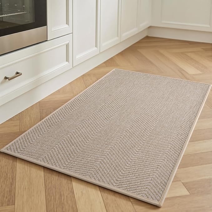 AMOAMI Kitchen Mats for Floor, Non Slip Washable Kitchen Rugs Absorbent Quick Dry and Easy to Clean, Rugs for Kitchen in Front of Sink, 17“*30”, Beige