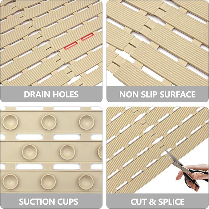 MBOSS Bathtub Mat Non Slip,Super Soft Bath Mat for Tub 24 X 24 Inch,Shower Mat with Suction Cups and Drain Holes,Non Slip Bathtub Mat for Elderly & Kids Bathroom