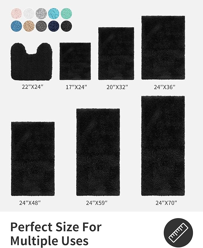 ILANGO Black Bathroom Rugs 36" × 24" Non Slip & Super Absorbent Extra Thick Soft, Washable Bath Mat for Floor, Microfiber Plush Shaggy Bath Rug with Rubber for Bathtub Shower Room Sink