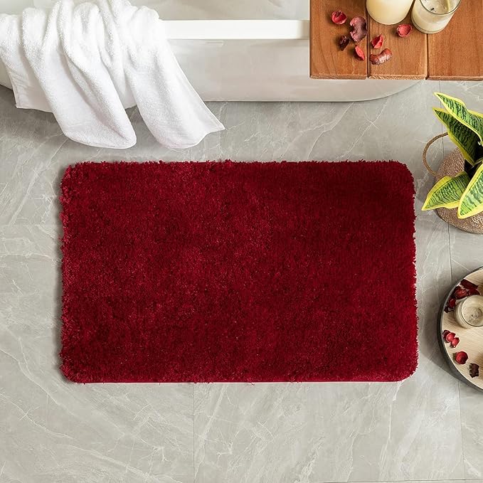 MIULEE Christmas Red Extra Thick Non Slip Bathroom Rug Shaggy Soft Bath Mat Plush Microfiber Absorbent Water for Shower Tub Machine Washable (24x44 Inches)