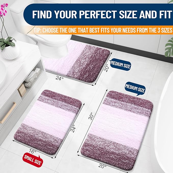 OLANLY Bathroom Rugs Mat 30x20, Extra Soft Absorbent Microfiber Bath Rugs, Rubber Backing, Quick Dry, Machine Washable Bath Mats for Bathroom Floor, Tub and Shower, Home Decor Accessories, Mauve