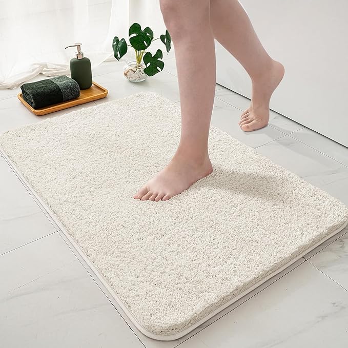 MIULEE Extra Thick Non Slip Bathroom Rug Shaggy Soft Bath Mat Plush Microfiber Absorbent Water for Shower Tub Machine Washable (Ivory, 16x24 Inches)