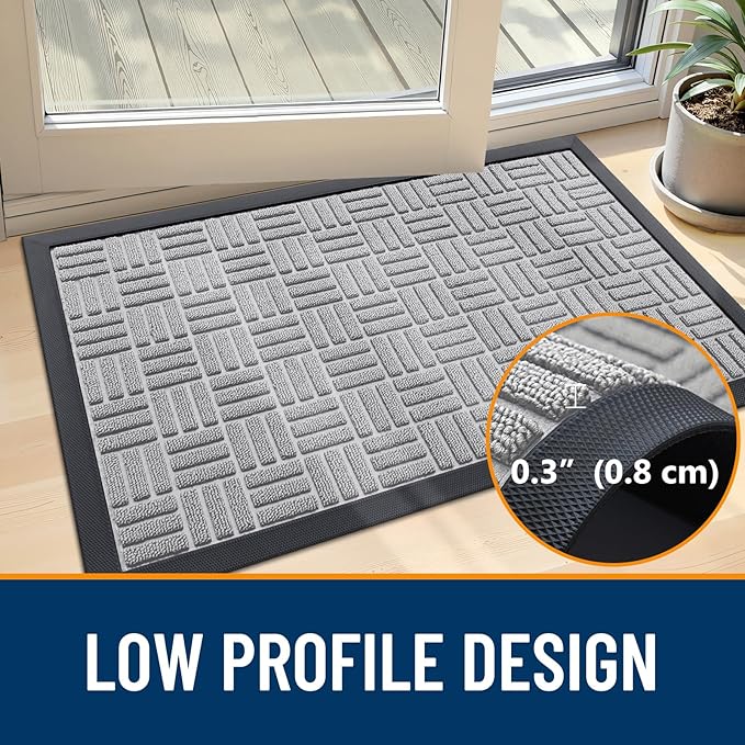 OLANLY Front Door Mat Outside Entrance 71x23, Absorbent, Heavy Duty Sturdy Natural Rubber Doormat Indoor Outdoor, Non-Slip, Stain and Fade Resistant, Low Profile Floor Mat for Entryway, Light Gray