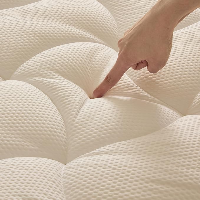 SLEEP ZONE Full Size Cooling Mattress Topper for Double Bed, Premium Zoned Cool Mattress Pad Cover, Padded Mattress Protector Breathable Washable, Deep Pocket 8-21" (Beige, Full)