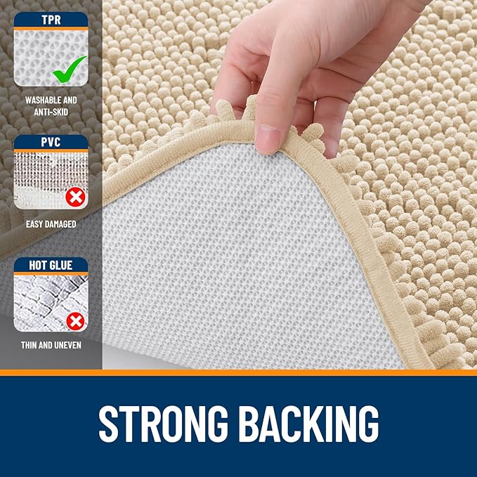 OLANLY Bathroom Rugs Sets 3 Piece, Soft Absorbent Chenille Bath Mats and U-Shaped Contour Toilet Rug, Quick Dry, Home Decor Accessories, Bath Mat Set for Bathroom (36"x24"+24"x16"+24"x20", Beige)