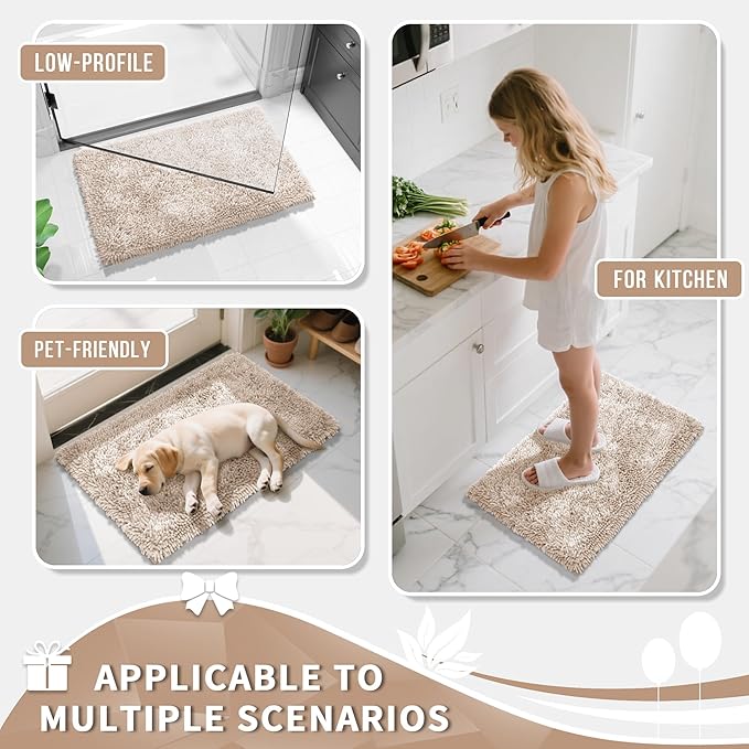 Yimobra Bathroom Rug Set 2 Piece, Luxury Shaggy Bath Mat Set with Non Slip Backing, Ultra Soft & Absorbent Mats for Bathroom Floor, Machine Washable, 31.5"x20"+24"x17", Khaki