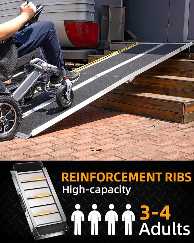 VNN Portable Wheelchair Ramp 8FT, Seamless Non-Slip Aluminum Ramps for Wheelchairs for Home, Handicap Wheelchair Ramps for Home Steps, Aluminum Loading Dock Plates