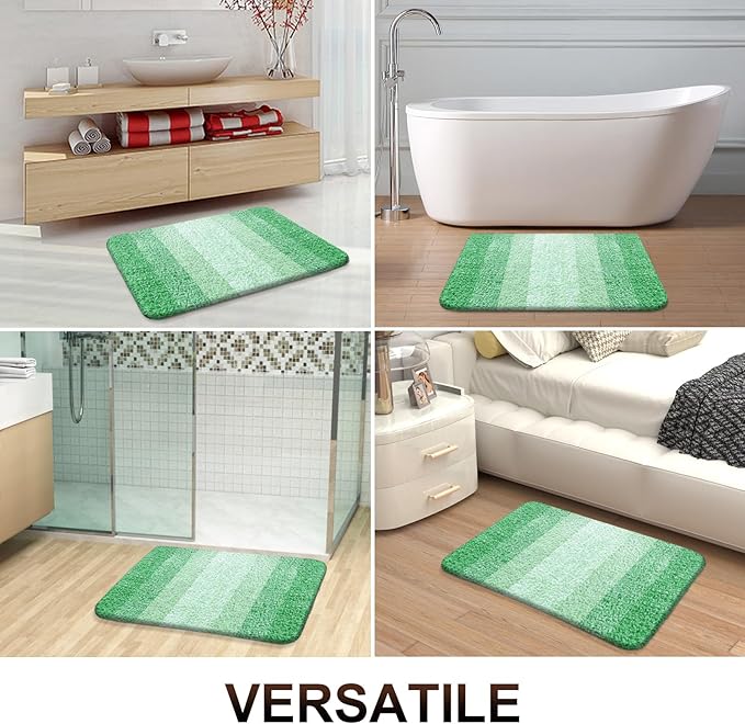 OLANLY Bathroom Rug Set 2 Piece, Soft Absorbent Microfiber Bath Mats and U-Shaped Contour Toilet Rug, Non-Slip, Machine Wash Dry, Plush Shaggy Bath Mats for Bathroom (30"x20"+24"x20", Green)
