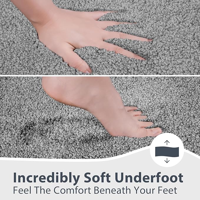 Bathroom Rugs 24" x 36", Non-Slip Extra Soft Absorbent Bath Rugs, Machine Washable Quick Dry Bath Mats for Bathroom Floor, Shower, Bathtub and Sink, Grey & Dark Grey