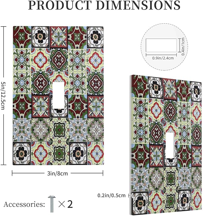 Decorative Light Switch Cover Talavera Tile Decal 1 Gang Single Toggle Device Electrical Faceplate Switchplates Decorator Outlet Wall Plate for Bedroom Bathroom Decor