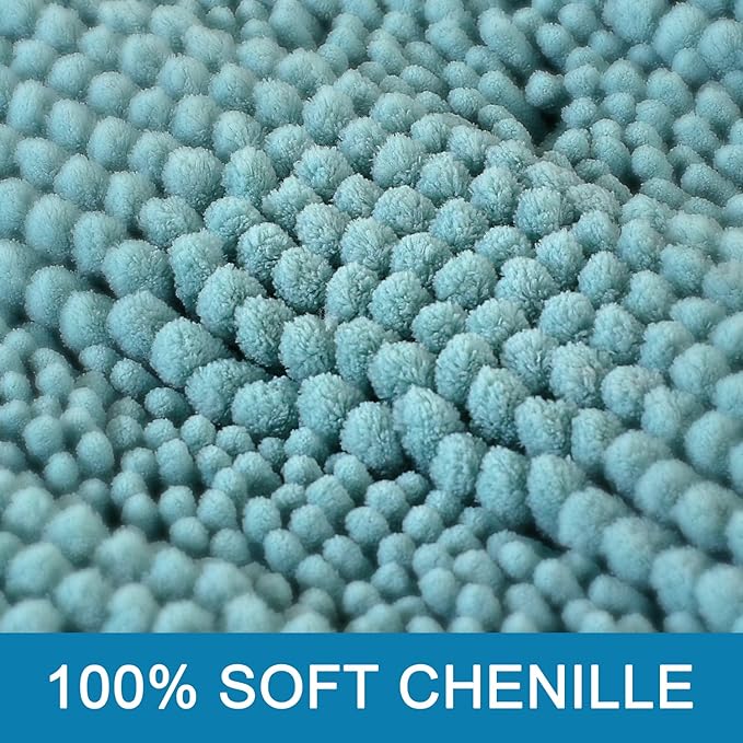 H.VERSAILTEX Bathroom Rugs Bath Mats Sets Super Absorbent Chenille Striped Bath Mats Non Skid Machine Wash Dry Rugs for Bathroom Floor Set of 2(Aqua Haze, 24 x 36 Plus 20 x 32 - Inches)
