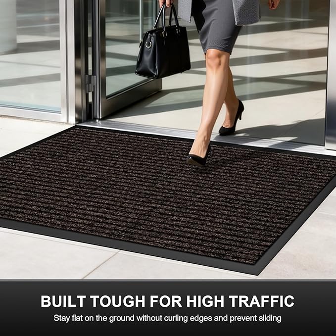 Non-Slip Waterproof Rubber Door Mat, 2' x 3' Commercial Floor Mat for High Traffic Areas, Easy Clean Low Profile, for Entrance, Indoor/Outdoor, Office, Patio, Garage