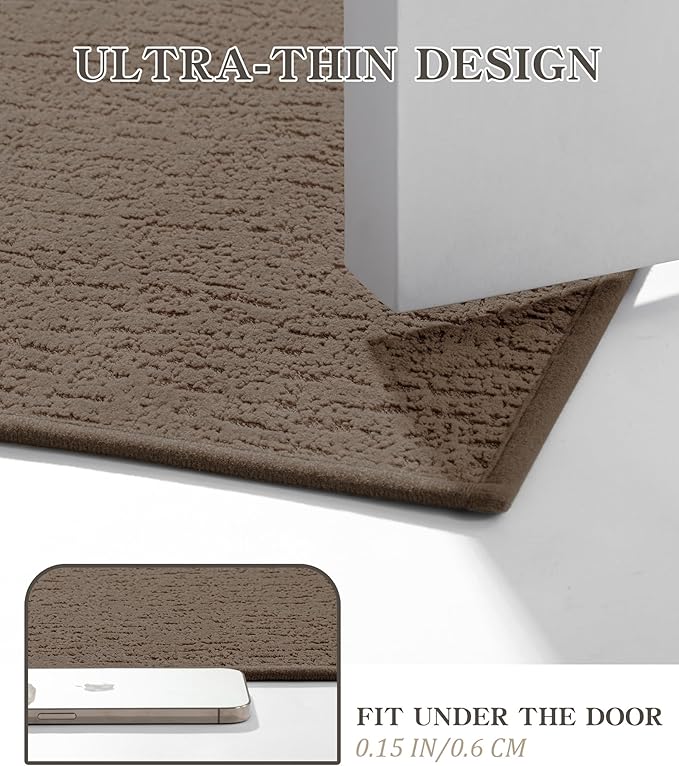 chakme 2 Piece Bathroom Rug Sets, Ultra Thin Bath Mat Quick Dry, Absorbent Non Slip Machine Washable, Coffee, 17" x 24"