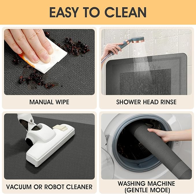 Ultra Thin Bath Mat, Upgrade Backing Non Slip Thin Bath Mats Fit Under Door, Quick Dry Ultra Absorbent Bathroom Rugs, Machine Washable Bath Rugs for Bathroom, Bathtub & Kitchen, Grey/Bordered/32"x20"