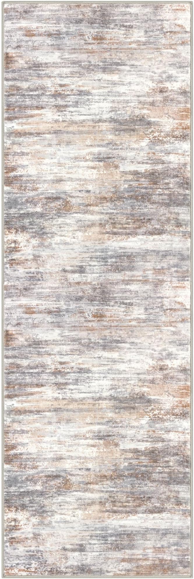 KOZYFLY Modern Abstract Hallway Runner Rug, 2.6x8 Washable Rug Runner Non-Slip Soft Striped Kitchen Runner Rugs, Print Multi Grey Carpet Runner for Entryway Bathroom Laundry Room Foyer