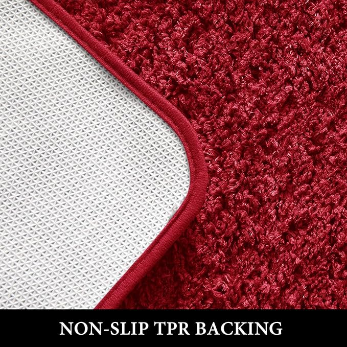 MIULEE Christmas Red Microfiber Toilet Bath Mat U-Shaped Contour Shaggy Bathroom Rugs Non Slip Extra Thick Soft Bath Rug Absorbent Water for Bathroom Commode Machine Washable(20x20 Inch)