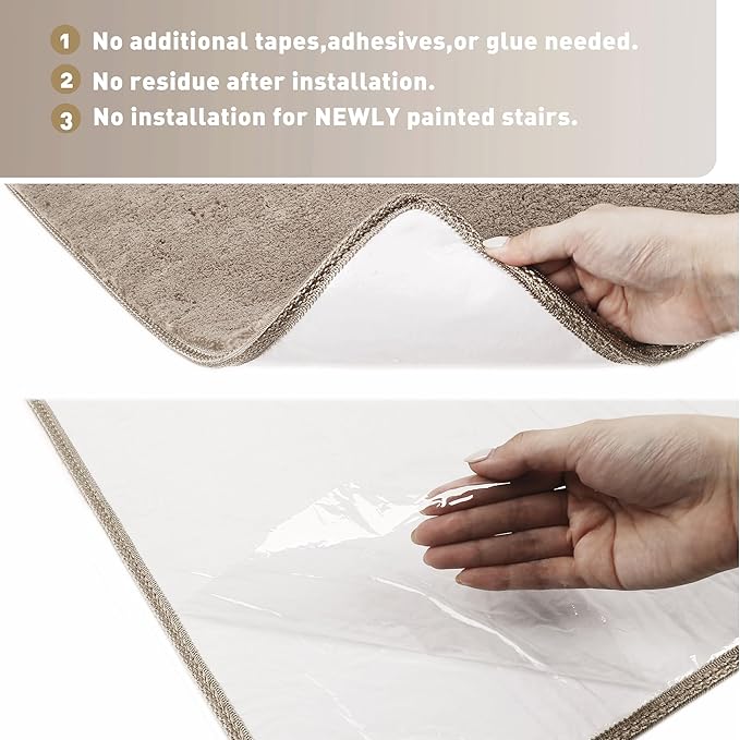 PURE ERA Carpet Stair Treads Ultra Plush 9.5" X 30"Soft Bullnose Indoor Stair Protectors Pet-Friendly Non-Slip Skid Resistant Tape Free Washable Reusable(7 Pieces, Cream Gray)