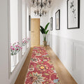 Beeiva Floral Runner Rug Non Slip, Vintage Red 2.5x12 Rug Runner for Hallways Non-Slip, Printed Distressed Ultra Thin Foldable Washable Runner Rug for Bedroom Bathroom Christmas