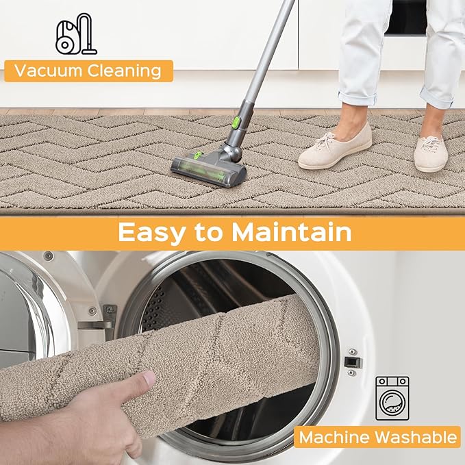 Machine Washable Kitchen Rugs 24" x 36", Non-Slip Kitchen Runner Rugs Mats for Floor, Absorbent Comfort Standing Mats for Kitchen, Sink, Laundry and Hallway, Taupe