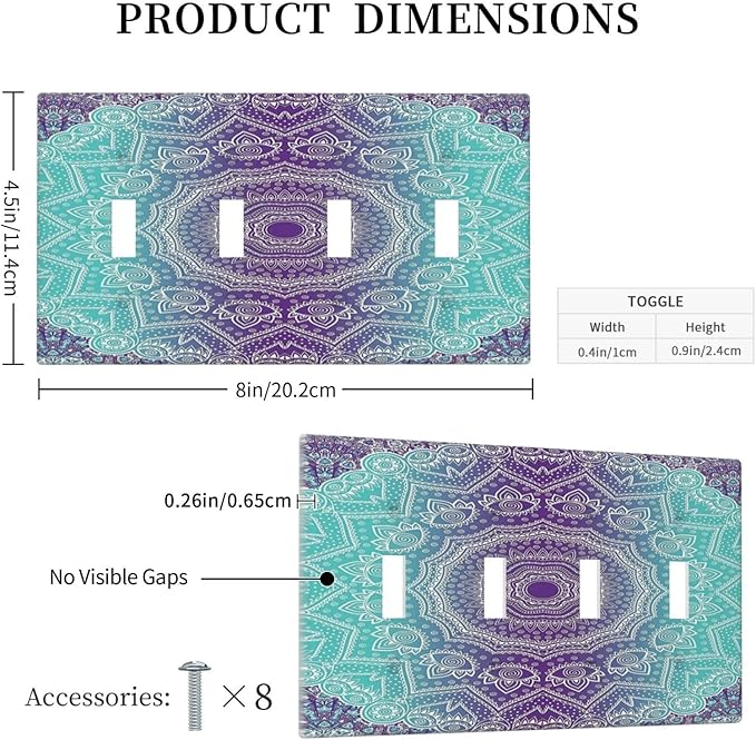 Light Switch Cover Ombre Modern Mandala Floral Geometric 4 Gang Switch Plate Quad Toggle Wall Plates Decorative Switchplate Electrical Outlet Cover Plates for Bathroom Bedroom Decor