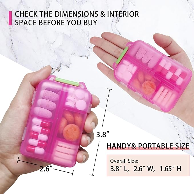 Large Pill Organizer with Medicine Labels - 7 Day Travel Daily Container, Mini Medication Storage Case (Purple, 161 Labels)