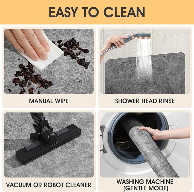 Ultra Thin Bath Mat, Upgrade Backing Non Slip Thin Bath Mats Fit Under Door, Quick Dry Ultra Absorbent Bathroom Rugs, Machine Washable Bath Rugs for Bathroom, Bathtub, Light Gray/Crackle/32"x20"