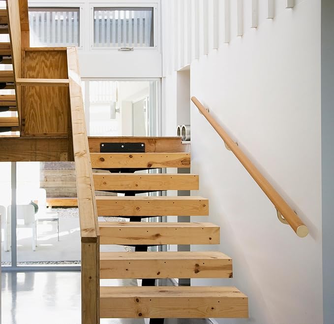 Handrails for Indoor Stairs,Deck,Slope,Modern Aluminum Handrail Set, Wall Mounted, with Zink-Alloy Brackets Aluminium Railing System,Rust Free. (Cherry Wood Grain, 17 FT-New)