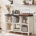Farmhouse 6 Cube Bookshelf, Antique White & Black Wooden Storage Organizer Book Shelf, 47" Cubby Hallway Bookcase, Kids Toy Storage Cabinet, Modern Open Book Case for Living Room, Playroom