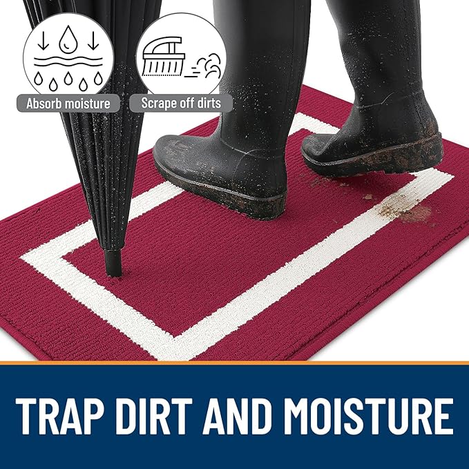 OLANLY Indoor Door Mat, 59x20, Non-Slip Absorbent Resist Dirt Entrance Mat, Washable Low-Profile Inside Entry Doormats for Entryway, Red