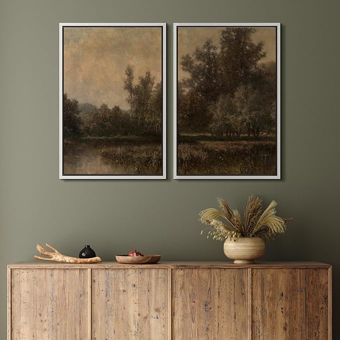 MUDECOR Framed Canvas Print Wall Art Wildflower Meadow Romantic Impressionist Floral Landscape Illustrations Modern Art Decorative Bohemian Chic for Living Room, Bedroom, Office - 24"x36"x2 White