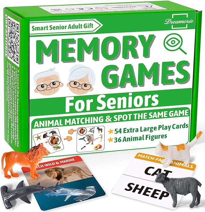 Animal Matching Memory Games for Dementia Patients | Alzheimers Activities Kit w/ 36 Realistic Animal Figures & 54 Cards, Fun Brain Training Product & Meaningful Gift for Seniors and Elderly
