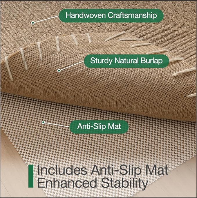 LUMI Handwoven Jute Door Mat, Non-Slip Durable Entryway Mat with Anti-Slip Mat for Hard Floor, Front Door Mats for Home Entrance, Patio, 47"x71", Knit Jute