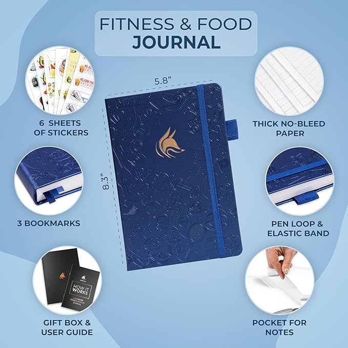 Clever Fox Fitness and Food Journal Premium – Guided Daily Workout, Meal & Weight Loss Tracker for Women & Men – Exercise Diet Planner (Mystic Blue)