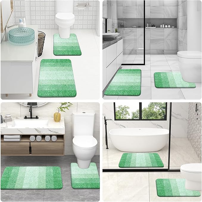 OLANLY Bathroom Rug Set 2 Piece, Soft Absorbent Microfiber Bath Rug Set, Non-Slip, Machine Wash Dry, Plush Shaggy Bath Mats for Bathroom (30"x20"+24"x16", Green)