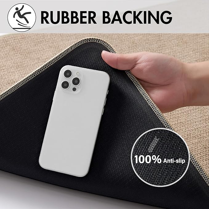 MIULEE Set of 2 Ultra Thin Bathroom Rugs, Rubber Bath Mats for Bathroom Non Slip, Quick Dry Absorbent Bath Rug Machine Washable, Fit Under Door, Shower, Sink, Home Decor, Beige, 17x27 Inch