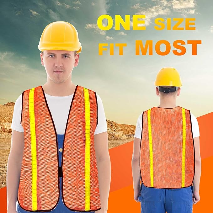 Haysandy 20 Pcs High Visibility Reflective Safety Vest Construction Vest Strips Neon Mesh Universal Size for Men Outdoor(Neon Orange,20 Pcs)