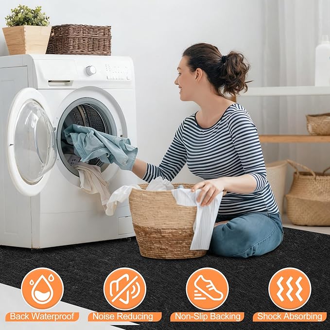ToLanbbt Under Washing Machine Mat - 62 x 36 Inch Water Resistant Felt Floor Protector with PE Backing for Washer, Dryer, Fridge, Freezer Home Appliance, Non-Slip Refrigerator Floor Mat, Black