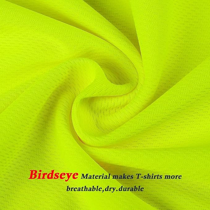 High Visibility Class 3 T Shirts，Hi Vis Safety Shirts with Reflective Strips and Pocket, Long Sleeve Quick Dry Mesh Construction Work Shirt for Men/Women Black Bottom Lime,5XL