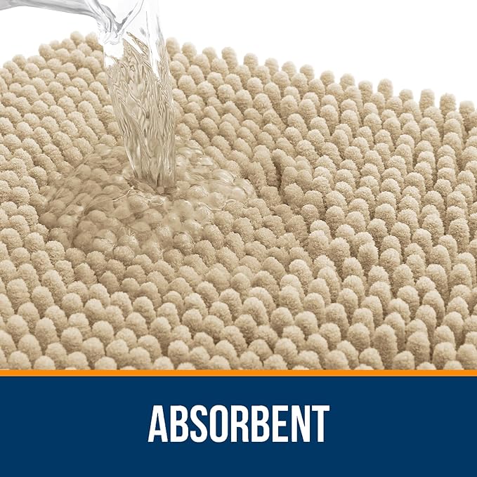 OLANLY Bathroom Rugs Sets 3 Piece, Soft Absorbent Chenille Bath Mats and U-Shaped Contour Toilet Rug, Quick Dry, Home Decor Accessories, Bath Mat Set for Bathroom (36"x24"+24"x16"+24"x20", Beige)