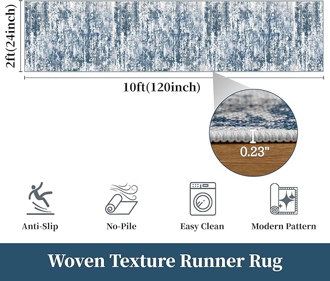 Runners for Hallways Ultra Non-Slip 2x10 Long Runner Rugs Washable Abstract Tear and Stain Resistance No Pile Lightweight Modern Rug Runners for Entryway, Kitchen, Walkway, Entrance, Blue