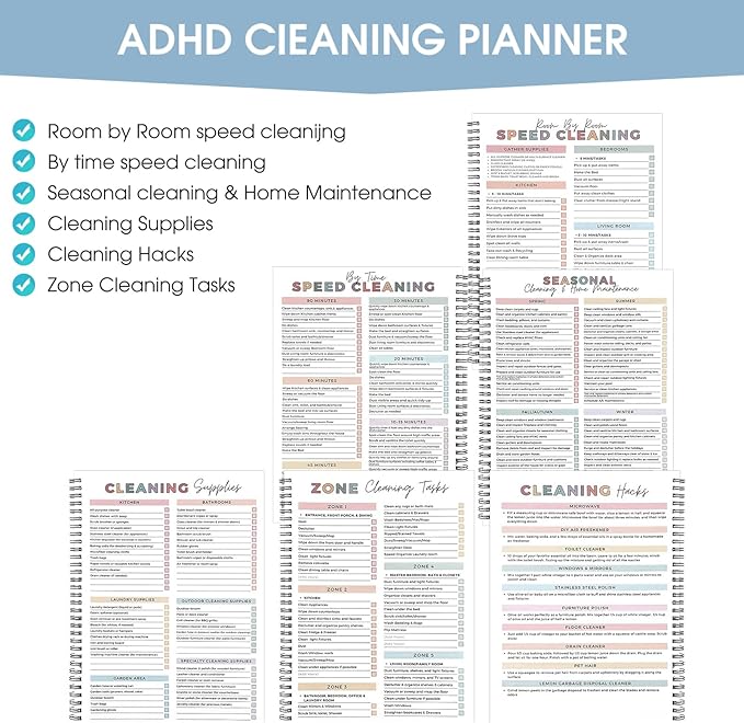 ADHD Cleaning Planner for Adults, Fully Customizable Daily, Weekly, Monthly & Yearly Home Chore Checklists, Stress-Free Household Management System with Visual Task Tracking（A5）