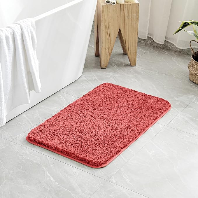 MIULEE Extra Thick Non Slip Bathroom Rug Shaggy Soft Bath Mat Plush Microfiber Absorbent Water for Shower Tub Machine Washable (Coral, 20x30 Inches)