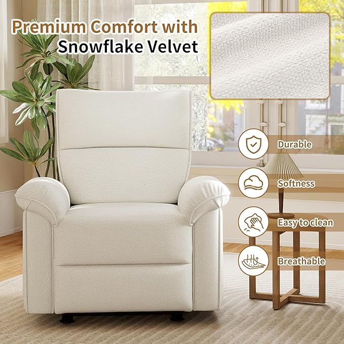Wall Hugger Power Recliner Chair, Zero Wall Electric Recliner Chairs with USB Port, Snowflake Velvet Space Saving Large Recliner for Living Room, RV, Home Theater