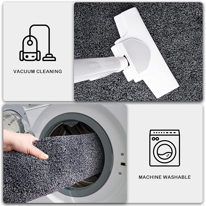 PURRUGS Dirt Trapping Door Mat 34" x 59", Non-Slip Machine Washable Entry Rug, Shoe Scraper, Dog Doormat, Super Absorbent Welcome Mat for Front & Back Door, Muddy Shoes & Paws, Bluish Grey-Black