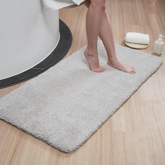 Luxury Quick Dry Non-Slip Bathroom Rugs【24'' x 47'' Light Grey】 Highly Absorbent Washable and Ultra Soft, Extra Thick Fluffy Bath Mats for Shower/Kitchen/Bathtub Floor