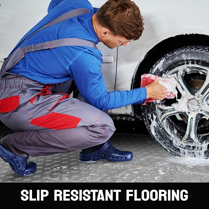 Bonnlo 7.5 X 20 FT Garage Floor Mat,Thickened Double Diamond Plate Garage Floor Covering, PVC Garage Flooring Roll for Under Car,Garage, Warehouse, Gyms, Trailer,Gray